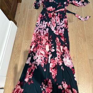 Floral Maternity Maxi Dress in Pink on Navy
